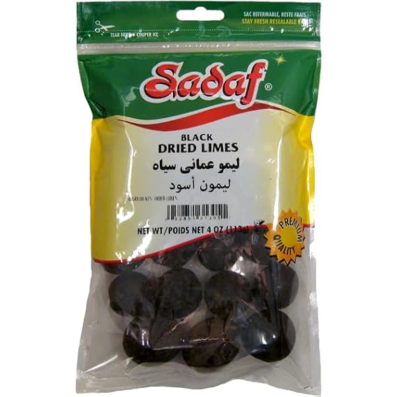 Sadaf Dried Limes - Limoo Omani - Whole Black Dried Limes for Cooking and Food Flavoring - Middle Eastern Cuisine - Kosher - 4 Oz Resealable Bag
