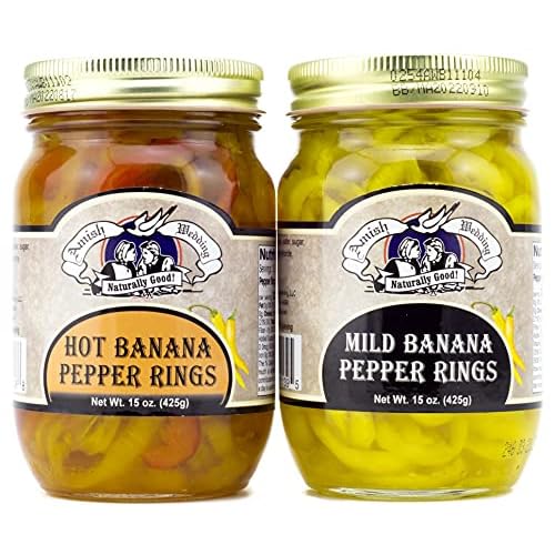 Amish Wedding Hot Banana Pepper Rings & Mild Banana Pepper Rings Variety 2-Pack 15 oz. Jars