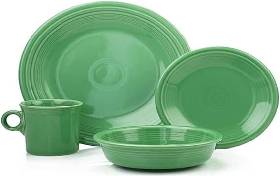 Fiesta 4-Piece Classic Rim Place Setting Durable Ceramic, Lead-Safe, Dishwasher/Microwave/Oven Safe Made in USA Dinnerware - Meadow