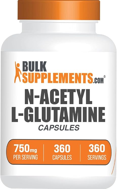 N-Acetyl L-Glutamine Capsules - Glutamine Supplement, Amino Acids Supplement - Gluten Free, 1 Capsule per Serving (750mg), 360 Count (Pack of 1)