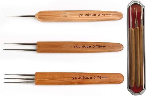 3 Pcs Dreadlock Crochet for Hair 1 Hook, 2 Hooks, 3 Hooks 0.75mm Dreadlock Hook with Wooden Handle Crochet Hair Dreadlock Needle Tool for Braided Craft