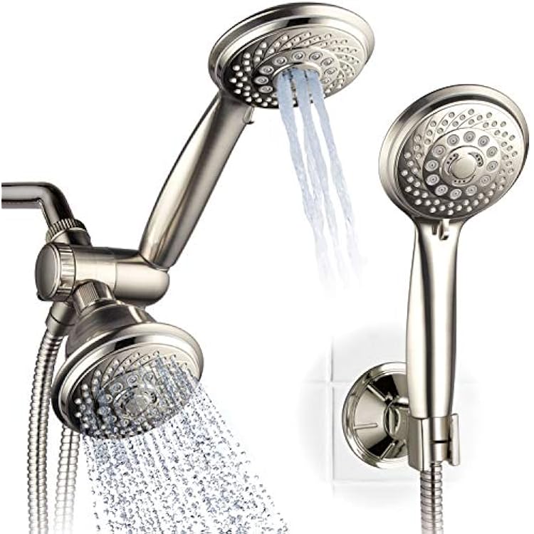 Hotel Spa AquaSpa 6-in-1 High-Pressure Shower HeadHand Held Showerhead Combo with Two Overhead and Low-Reach Wall Brackets, 3-way Water Diverter & Stainless Steel HoseBrushed Nickel Finish