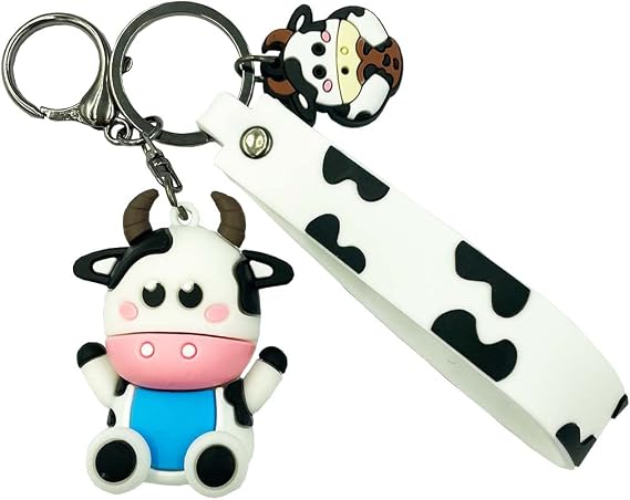 LOPURO Cow Keychain, Cow Print Keychain Cute Keychain 3D Silicone Cow Animal Keyrings Backpack Keychain Farm Gift for Women