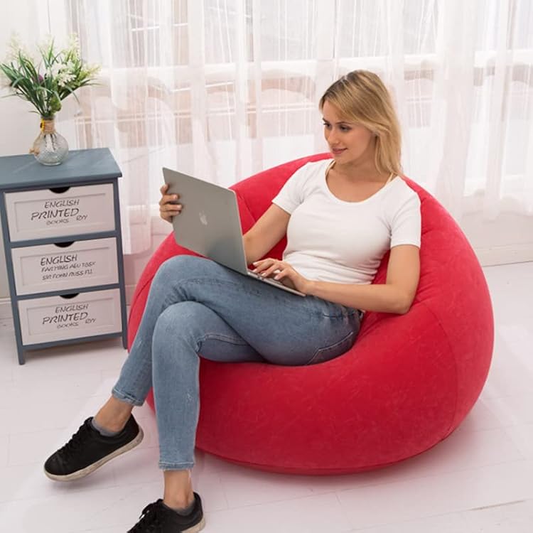 Inflatable Deck Chair with Air Pump, Lounger Sofa for Indoor Living Room Bedroom, Chaise Lounges Red