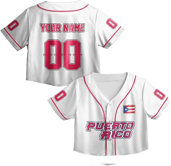 ThuhaTree Store Personalized Name Sports Puerto Rico Lovers AOP Crop Top Baseball Jersey XS-XL (Style 10)