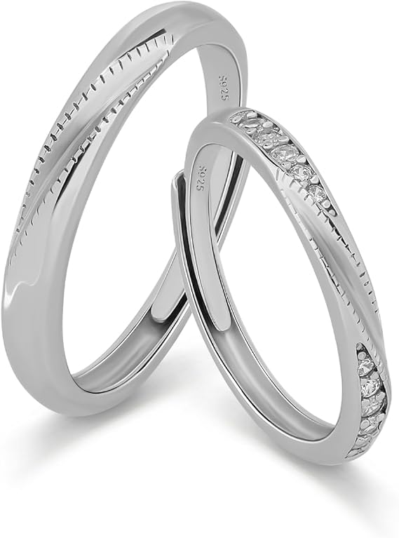 Meissa 925 Sterling Silver Size Adjustable Couple Rings for Men and Women Handmade Matching Promise Rings Personalized Wedding Bands Bridal Jewelry