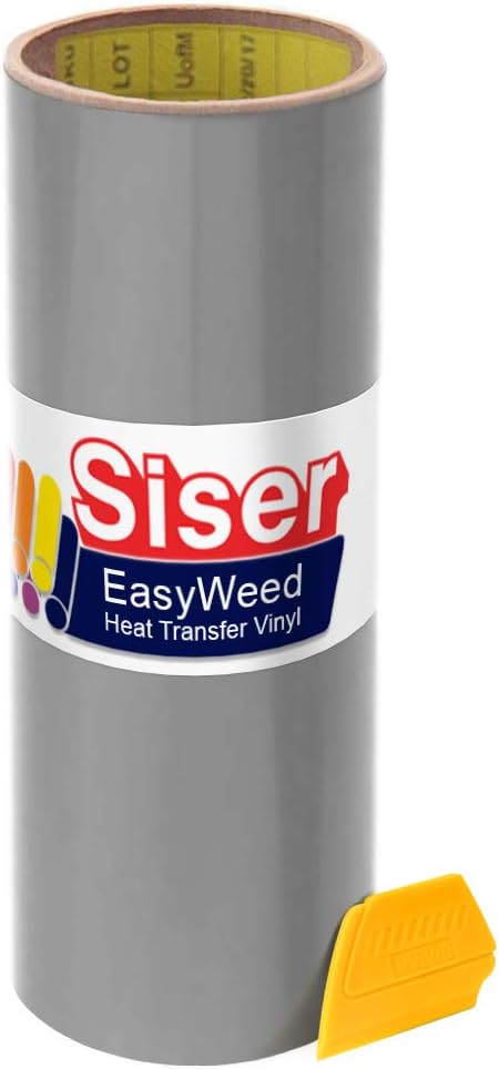 Siser 12" x 5ft Heat-Transfer Vinyl Roll Including Hard Yellow Detailer Squeegee (Silver)