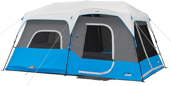 CORE Instant Cabin Tents with LED Lights | Family Multi Room Lighted Pop Up Tents for Camping | Included Storage Pockets for Camping Accessories