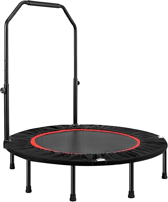 Foldable Fitness Trampoline for Adults - Max 400lbs Capacity, Steel Frame Exercise Rebounder with Adjustable Handrail, Indoor Outdoor Mini Trampoline for Home Gym Workout