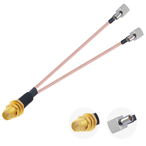 Vecys RP SMA Female to Dual TS9 Male Right Angle Connector RF Coaxial Cable TS9 Connector Jumper Cable 50 Ohm Low Loss RP SMA to Dual TS9 Y Type RG316 6 Inch / 15 cm Pigtail Cable
