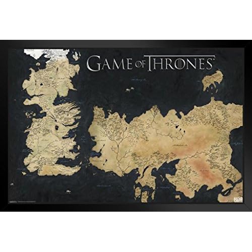 Pyramid America Game of Thrones Westeros Essos Map Black Wood Framed Poster 20x14