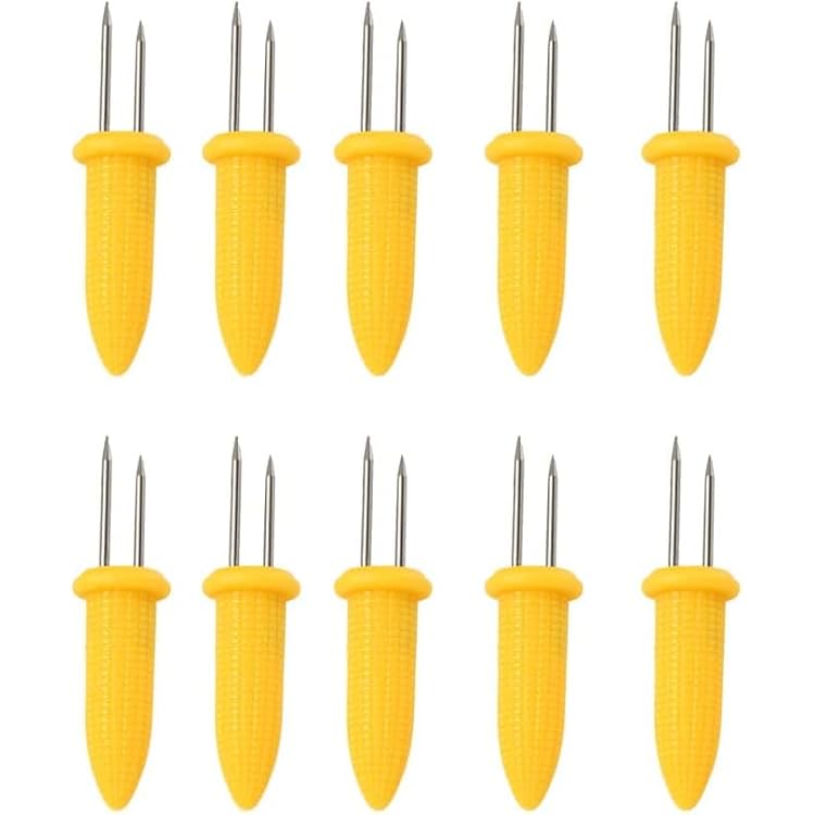 10Pcs Yellow Corn Holders, Stainless Steel Corn Cob Holders Corn On The Cob For Bbq Fork Skewers Home Cooking Parties Camping, Grilling and Barbecue Utensils