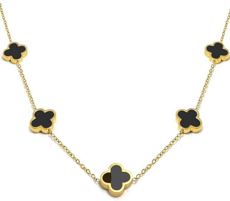 Four Leaf Clover Necklace Pendant Necklaces for Women | 18K Gold Plated,Lucky Flower Pendant Adjustable Link Chain,Stainless Steel,Dainty Trendy Jewelry Gifts for Women