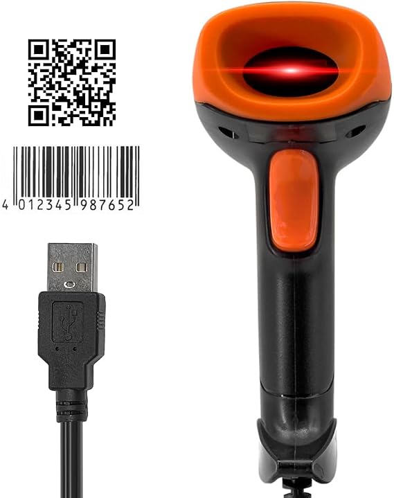 Handheld 1D/2D/QR Barcode Scanner USB Wired Barcode Reader Manual/Continuous Scanning CMOS Image Sensor Support Paper Code/Screen Code PDF417 Compatible with Windows Android OS Linux System