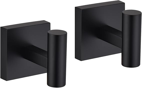 Matte Black Bathroom Towel Hook 2 Pack, Coat Robe Clothes Hooks for Bathroom Kitchen Garage Heavy Duty Wall Mounted