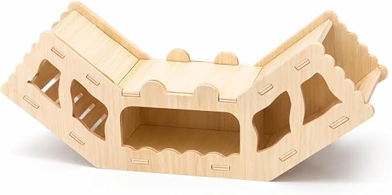 Wooden Hamster Tunnel Toy Natural Chewable Hideout for Syrian, Dwarf Hamsters and Small Pets, Cage Decor and Play Accessory