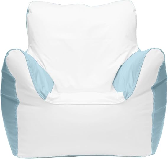 Ocean-Tamer Armchair Boat Bean Bag Chair, Waterproof with Armrests Beanbag for Pool Patio Beach Marine Grade Vinyl (Medium, White/Ice Blue)