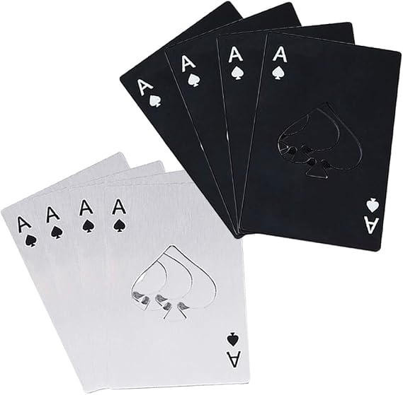 Ace Of Spades Bottle Opener Credit Card Size Pocker Cap Opener Portable Stainless Steel Can Opener (8 Pack Black & Silver)