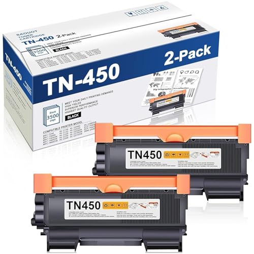 TN450 Toner Cartridge Black High Yield 2-Pack Replacement for Brother TN-450 HL-2270dw HL-2280dw MFC-7860dw IntelliFax 2840 2940 Printers