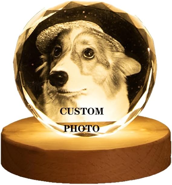 Custom 3D Crystal Photo Personalized Crystal Decoration with Wooden Base Various Shapes for Choice Gifts for Friends Men Wives and Women