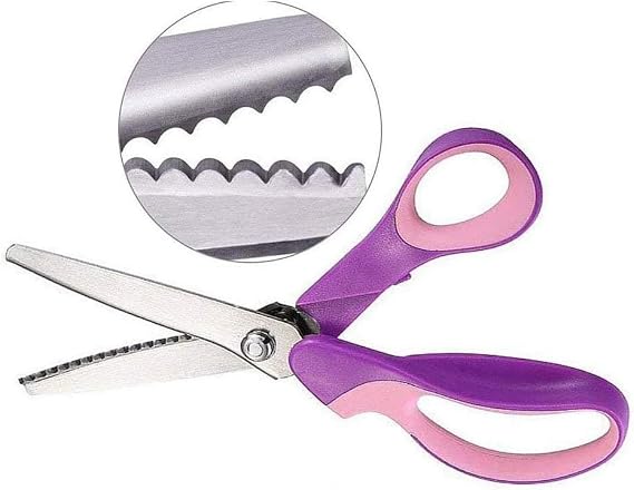 5MM Pinking Shears for Fabric, Stainless Steel Handled Professional Dressmaking Sewing Scissors Zig Zag Fabric Craft Scissors (Purple Scalloped)