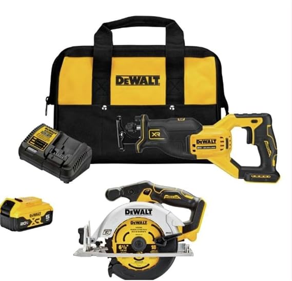 DEWALT 20V MAX Power Tool Combo Kit, 2-Tool Reciprocating Saw and 6-1/2 Inch Circular Saw, Cordless Power Tool Set with Battery and Charger (DCK237P1)