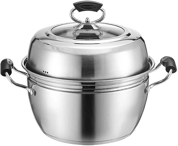 Steamer Pan Double Stainless Steel Steamer Cooker Pot Soup Pot Multi-Layer Boiler Kitchen Household Steamer Set All Cooking Steamer Cooking(Silver(26cm) Single Layer)