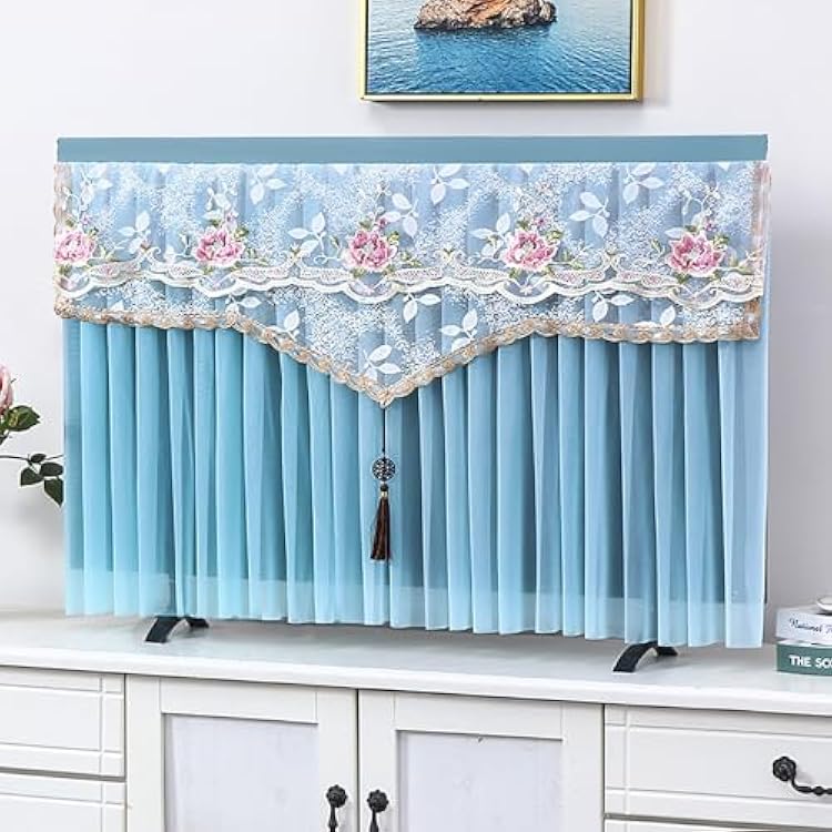 Indoor Lace TV Cover, Antistatic Television Monitors Dust Proof Cover, Decor TV Dustproof Cover for Indoor, Lace TV Screen Protector ClothColor:Color3,Size:52-55inch