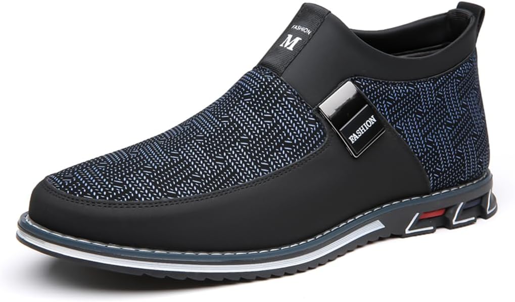 Veslexth Men Mid Top Shoes Casual Slip On Loafers Durable Fashion Boots Male Dress Sneakers
