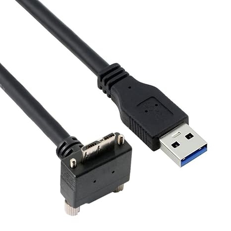 CY Cable Micro USB3.0 Dual Screws Locking to USB3.0 Data 5Gbps Power Cable 90 Degree Down Angled Type for VR Industrial Camera Computer (3.0m)