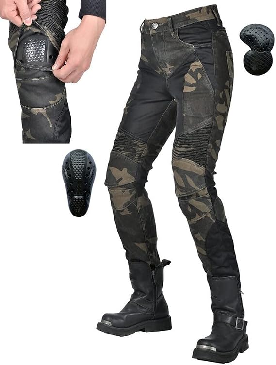 Women Motorcycle Riding Pants with 4 X Upgrade CE Armor Camouflage Street Bike Motorcross Racing Jeans Protective Chaps Pant