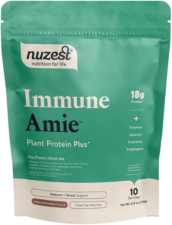Nuzest Protein Plus | Immune Amie | Chocolate | Supports Healthy Immune System | Stress Support Benefits | Vitamins and Minerals | Lion's Main, Maitake & Shitake Mushrooms | 8.8oz/ 250g (10 Servings)