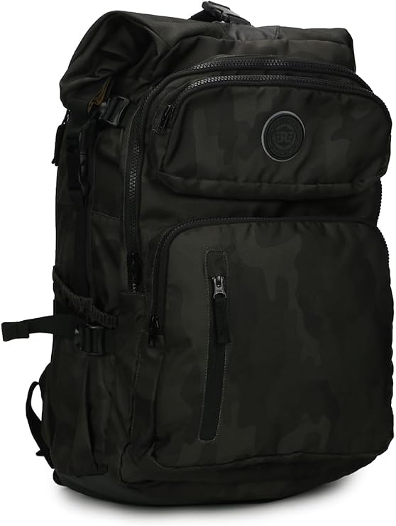 Royal Enfield Roll Top Backpack Camo Olive Waterproof 100% Polyester Motorcycle Bag Heavy-Duty Adventure Backpack Large Capacity Travel Pack for Bikers Hiking Camping Touring Outdoor Commuting