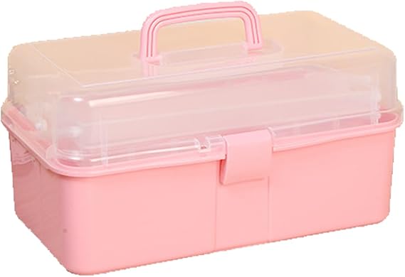 Tool Box, 3 Tiers, Large Capacity Storage Box, Multi-functional, Foldable, Tool Box, Large Capacity, Storage Box, Foldable, 3 Tiers, Sewing Tool, Handle, Tool Box, Storage Case Large, Pink Parallel