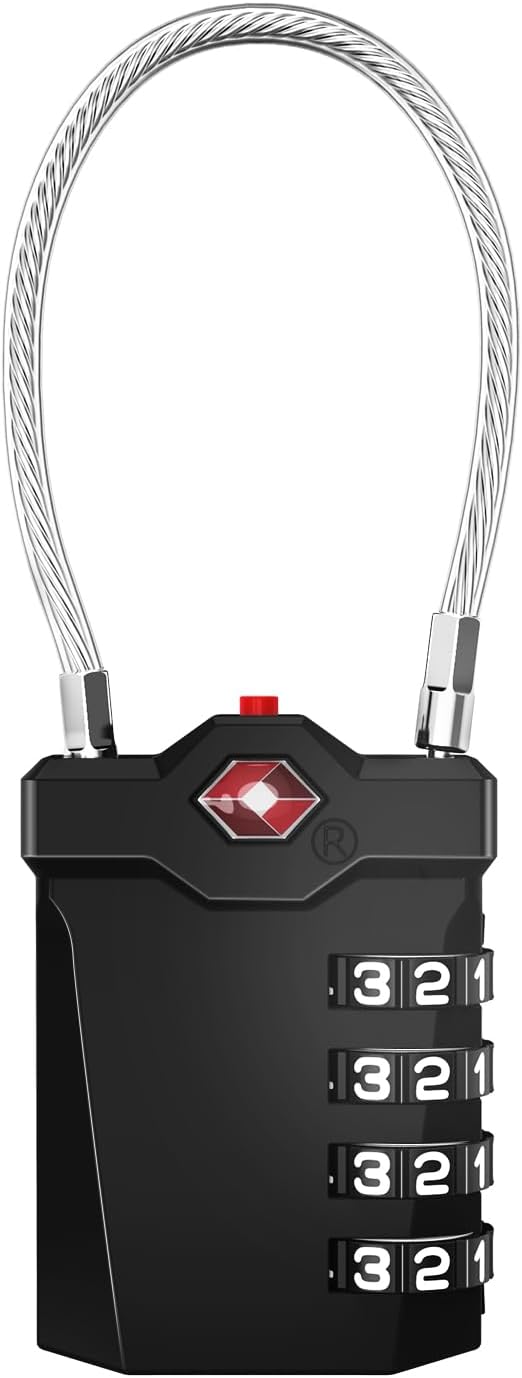 ZHEGE Luggage Padlocks TSA Approved, 4-Digit Combination Padlock (Black)
