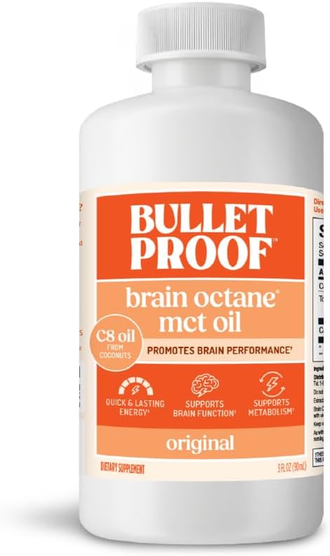 Bulletproof Brain Octane C8 MCT Oil Travel Size 3 oz 100% C8 from Coconut | 100% Pure Coconut Oil, Triple-Distilled Keto Energy Supplement for Coffee & Smoothies, Unflavored, No Additives, Non-GMO