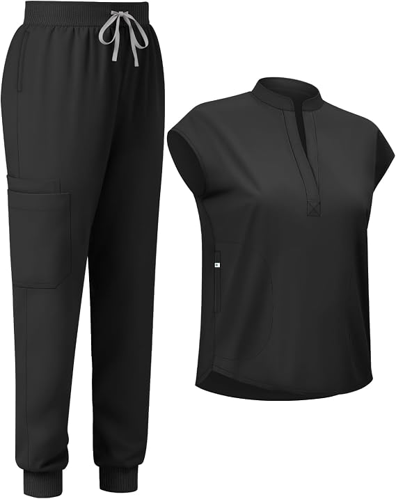Scrubs for Women Set - Stand-Up Collar Scrub Top & Jogger Scrub Pant