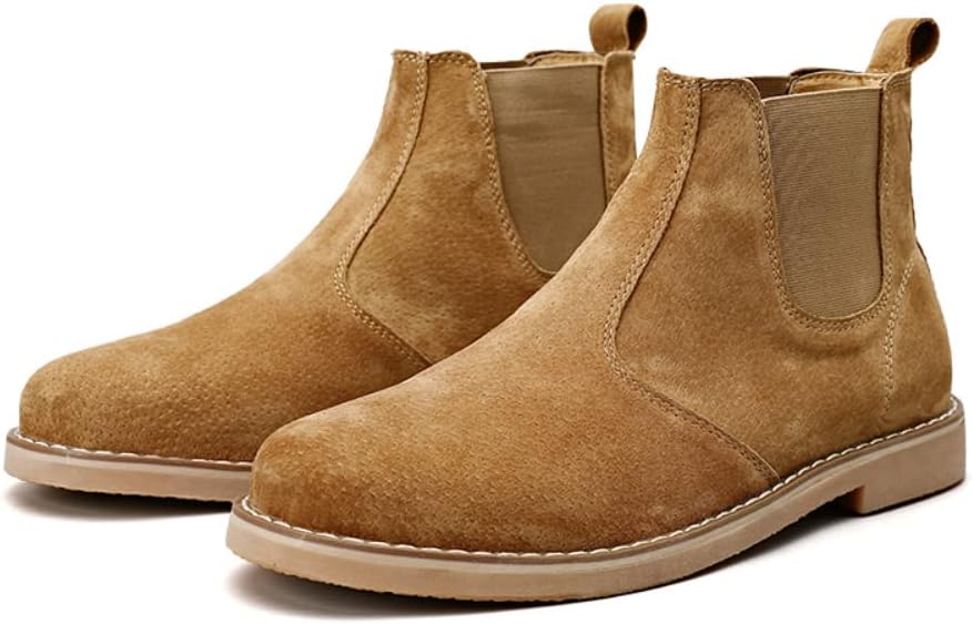 Chelsea Ankle Boots for Men Soft Pig Leather Fashion Casual Zapatos Hombre Tactical Ankle Boots Platform Warm Leather Combat Work Outdoor Boots (8,Brown,8)