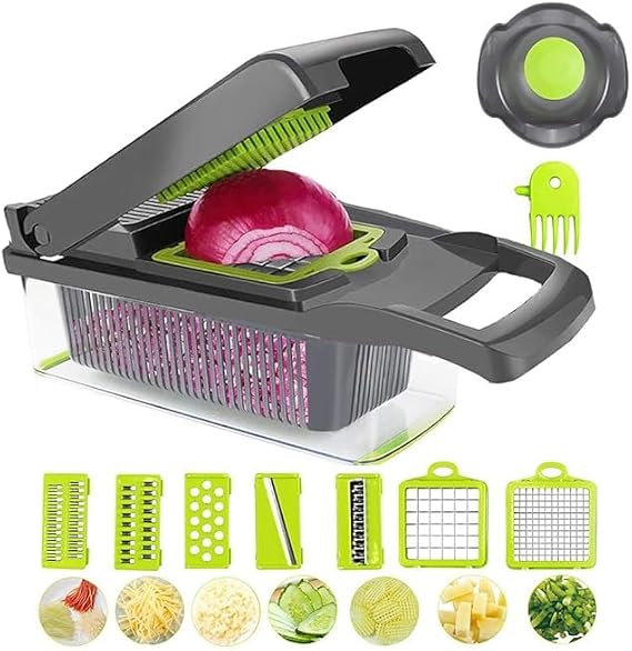 Vegetable Chopper Vegetable Cutter Mandoline Vegetable Slicer - Veggie Onion Potato Salad Food Chopper Manual-Veg Chopper and Dicer/Julienne- Kitchen Tools & Gadgets | Grey
