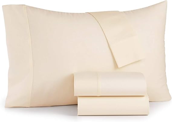 Bari Queen 4 Piece Ivory Solid Sheet Set 350 Thread Count Cotton