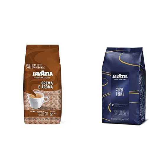 Lavazza Super Crema Whole Bean Coffee Blend, Medium Espresso Roast, 2.2 Pound (Pack of 1) & Crema e Aroma Whole Bean Coffee Blend, Medium Roast, 2.2-Pound Bag