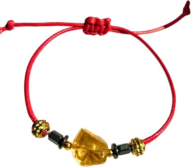 Citrine Stone Bracelet, Red, Natural Stone, Women, Macrame Drawstring, Adjustable, 28 cm