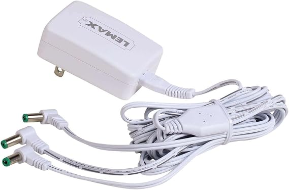 Lemax 94563 Switching Mode 3-Output Power Adapter, New 2019 Fixed US Plug V.2, White, 4.5V, 1000mA, Input 100-240V