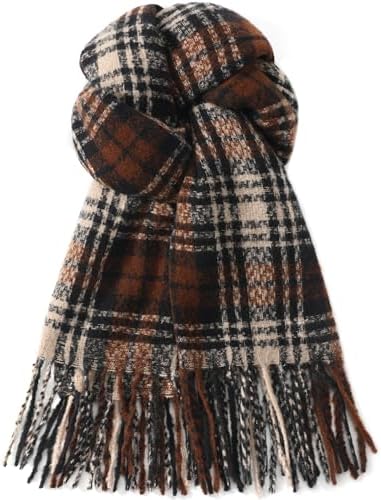 DOFOWORK Winter Scarf for Women - Womens Scarves for Cold Weather, Plaid Soft Tassel Wrap Blanket Scarf, 78.7x24.8