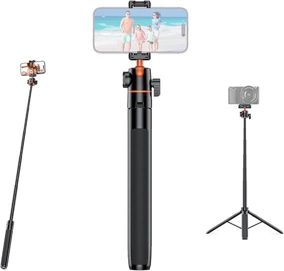54"/1.4m Phone Selfie Stick Tripod, 360 Ball Head Adjustable | Portable Stand with Phone Clip, Lightweight Aluminum Alloy, Tripod for Vlog Live Streaming/YouTube/iPhone/Android Smartphones
