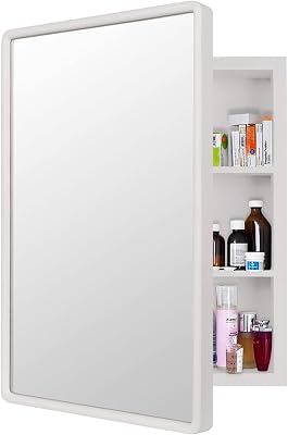 Hans 24 x 16 Medicine Cabinet Mirror-Recessed Bathroom Medicine Cabinet with Storage Shelf White