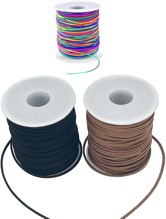 Leather String, 2 Rolls Faux Leather Cord, Flat Suede Leather Lace for Necklaces, Bracelets, Jewelry Making, Tassels, Dream Catchers and Art Crafts (Black+Brown)