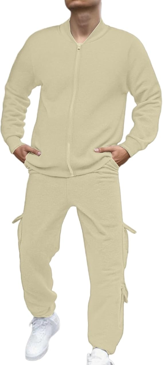 Mens Tracksuit Full Zip Bomber Jackets and Sweatpants Sweatsuits Zip Up Running Jacket Jogging Bottoms Set Trendy Catdigna Suit Business Outfits Comfortable Active Sports Track Suit