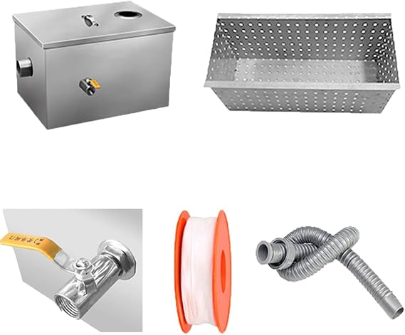 Grease Trap Commercial Grease Trap 304 Stainless Steel Interceptor Set Under Sink Grease Trap Detachable Design Grease Trap Interceptor for Restaurant Kitchen Wastewater Removable Baffles