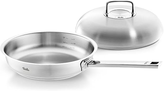 Fissler Profi Collection Stainless Steel Frying Pan Set of 2 (Diameter 28 cm) Uncoated with High Capacity Lid for Induction Cookers
